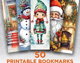 50 Christmas Printable Bookmarks, Christmas Digital Download Bookmark Sheets, Christmas PNG bookmark sublimation, Print and Cut Bookmark Set