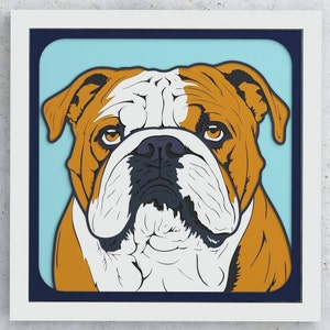 Bulldog Shadowbox for Cricut, DXF and SVG Layered design for Cricut Silhouette Glowforge, English American Bulldog layered SVG Shadowbox