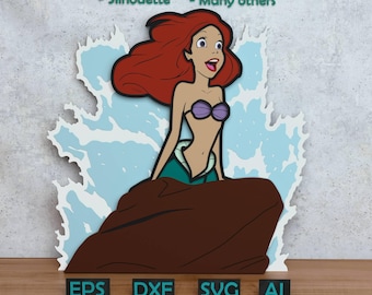 Cartoon Princess Layered Design for Laser And Paper Cutting, Cartoon Princess SVG DXF for Cricut & Silhouette Glowforge Shadow box