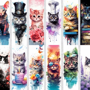 50 Cute Cat Printable Bookmarks, Kitten Digital Bookmark Sheets, Cat ...
