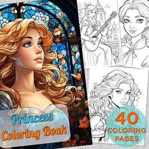 40 Princess Coloring Pages, Printable Coloring Page with Princess for kids, Princess Drawings Coloring pages book, Princess Coloring Book
