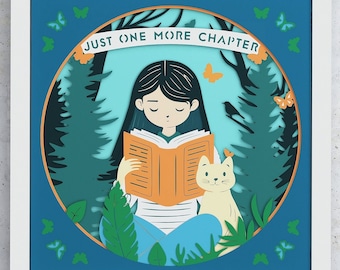 3D Book Lover Shadow Box, 3D Bookish SVG, Reading Layered design for Cricut Silhouette Glowforge, 3D Bookish layered Design for Cricut