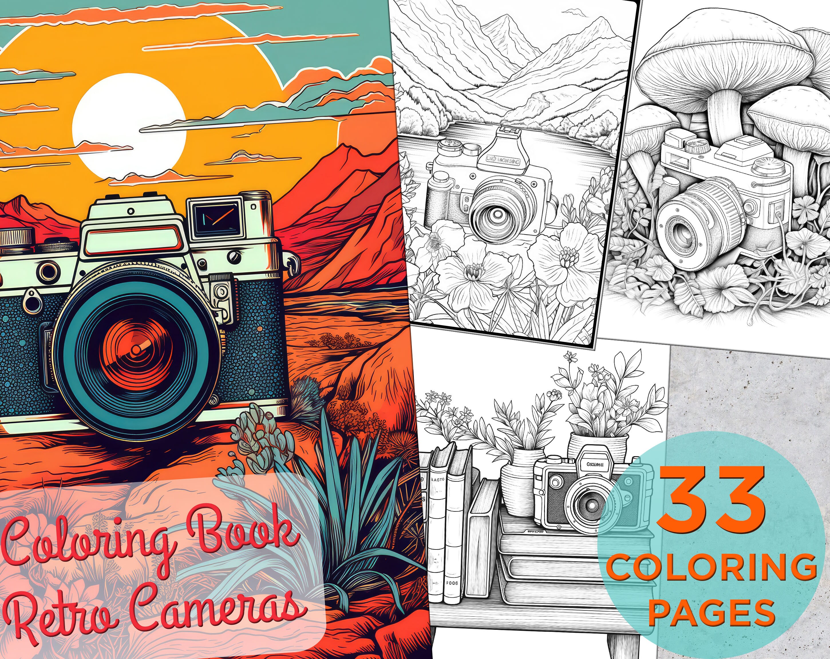 33 Retro Photo Cameras Coloring Pages, Vintage Photo Camera Adults ...