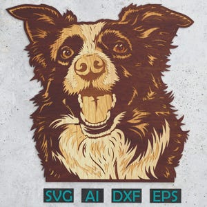 Border Collie Layered Design For Laser Cutting, SVG DXF Border Collie Digital Design For Cutting, Multi Layered Collie Model For Glowforge