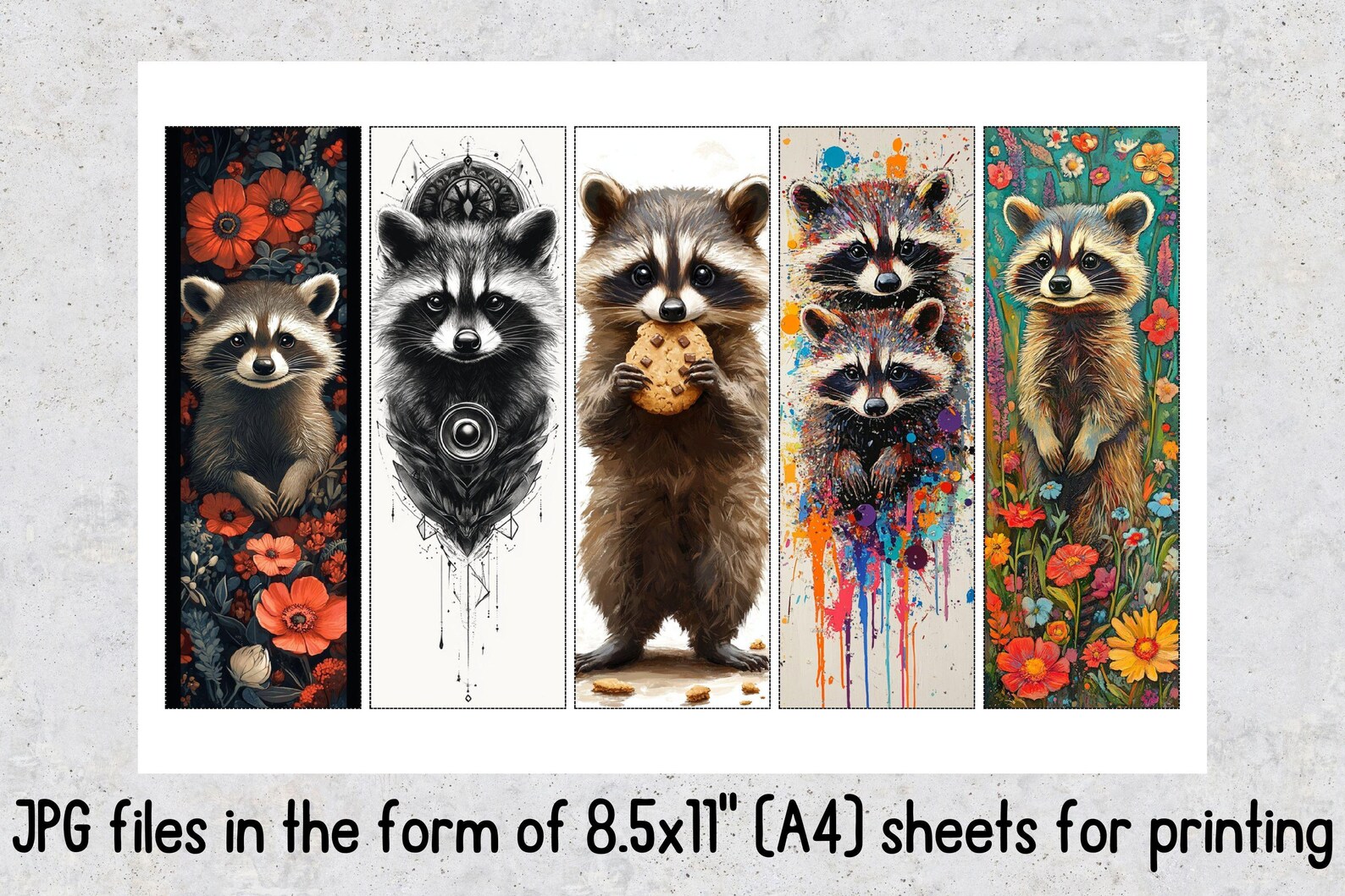50 Raccoon Printable Bookmarks, Raccoon Digital Download Bookmark ...