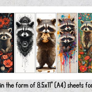 50 Raccoon Printable Bookmarks, Raccoon Digital Download Bookmark ...
