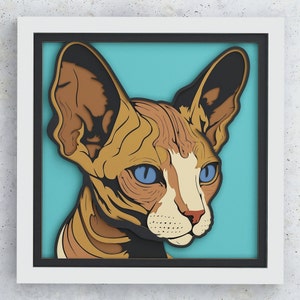 Shadowbox chat sphinx, design en couches SVG chat sphinx pour Cricut Silhouette Glowforge, chat sphinx couches Shadowbox SVG, mandala chat sphinx