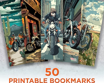 50 Motorbike Printable Bookmarks, Motorcycle Digital Download Bookmark Sheets, Bike PNG bookmark sublimation, Print and Cut Bookmark Set