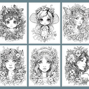 Forest Fairies Coloring Book, Adults Kids Printable Grayscale Coloring ...