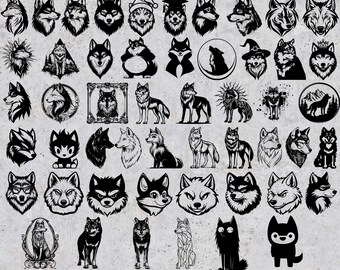 50 Wolf PNG & SVG Bundle, Wild Wolf SVG Silhouettes Sublimation, Wolf Transparent png Sublimation Cliparts, Wolf Cricut svg