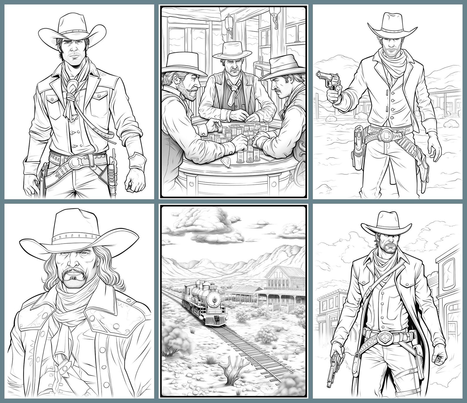 40 Wild West Coloring Pages, Adults Printable Cowboy Coloring Book ...