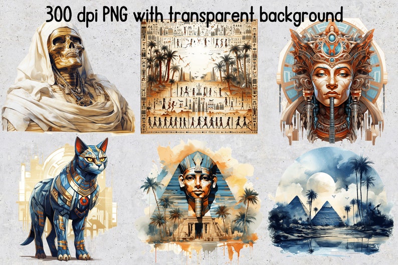 32 Egyptian PNG Cliparts, Watercolor Egypt Sublimation Arts, Set of ...
