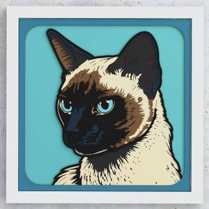 Caixa de sombra de gato siamês, design em camadas SVG de gato siamês para Cricut Silhouette Glowforge, caixa de sombra SVG em camadas de gato siamês Cricut