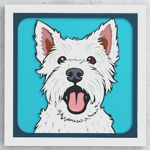 West Highland White Terrier Shadow Box, White Terrier SVG Layered design for Cricut Silhouette Glowforge, 3D Westie layered SVG Shadowbox