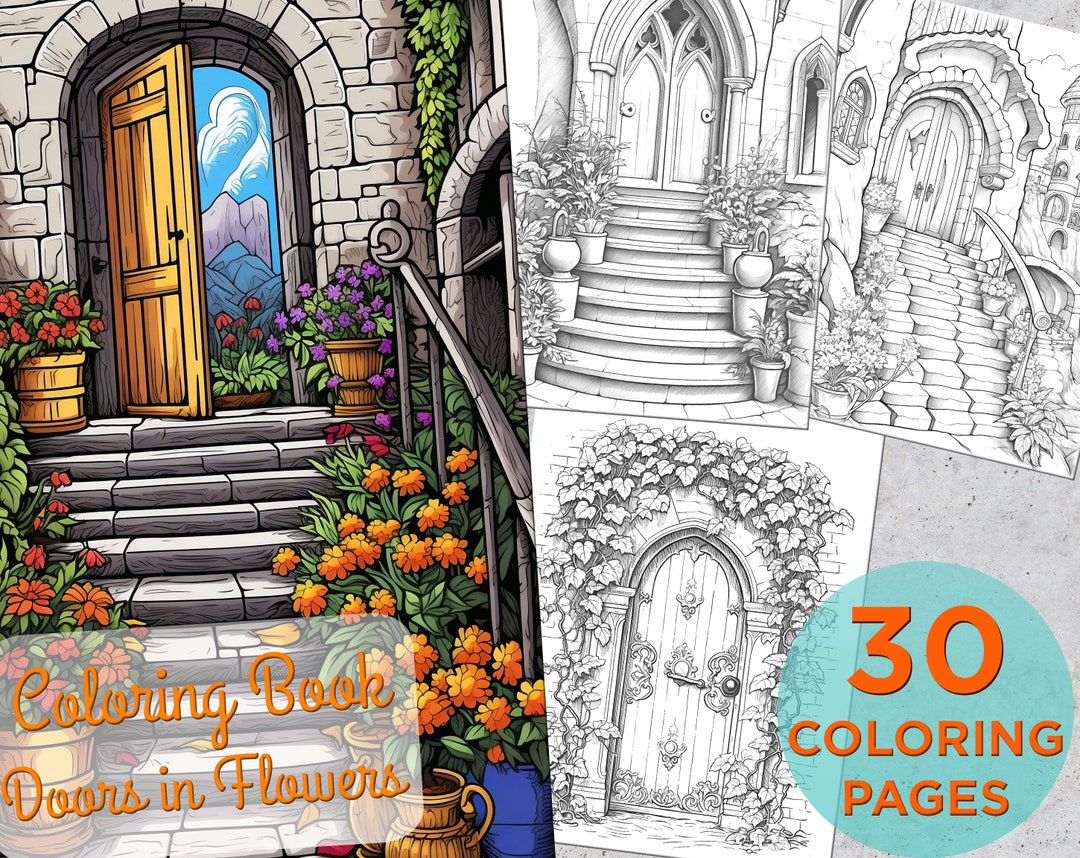 30 Doors in Flowers Coloring Pages, Doors and Stairs Printable ...