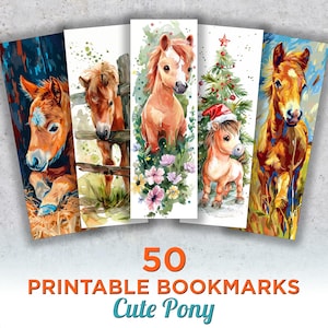 50 Cute Pony Printable Bookmarks, Horse Pony Digital Bookmark Sheets, Baby Horse Pony PNG bookmark sublimation, Print and Cut Bookmarks Set