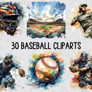 30 Baseball PNG Sublimation Clip art, Set of Transparent PNG Baseball Clipart for Sublimation, Watercolor Baseball PNG Cliparts for printing
