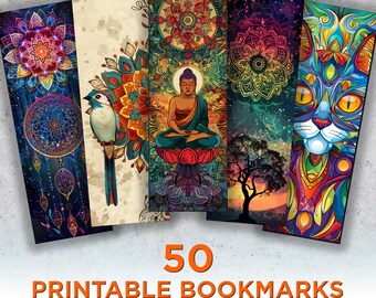 50 Mandala Druckbare Lesezeichen, Mandala Digital Download Lesezeichen Sheets, Mandala Buch PNG Lesezeichen Sublimation, Print and Cut Lesezeichen Set