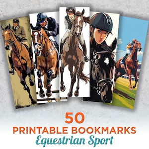 50 Equestrian Sport Printable Bookmarks, Horse Sport Digital Bookmark Sheets, Horse racing PNG bookmark sublimation, Print and Cut Bookmarks