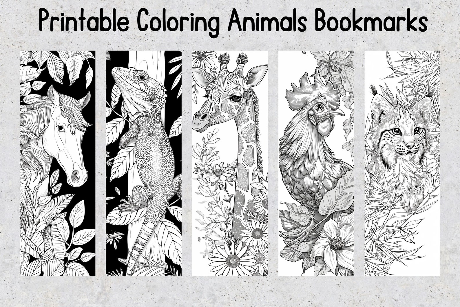 50 Printable Bookmarks for Coloring Animals, Animals Digital Download ...