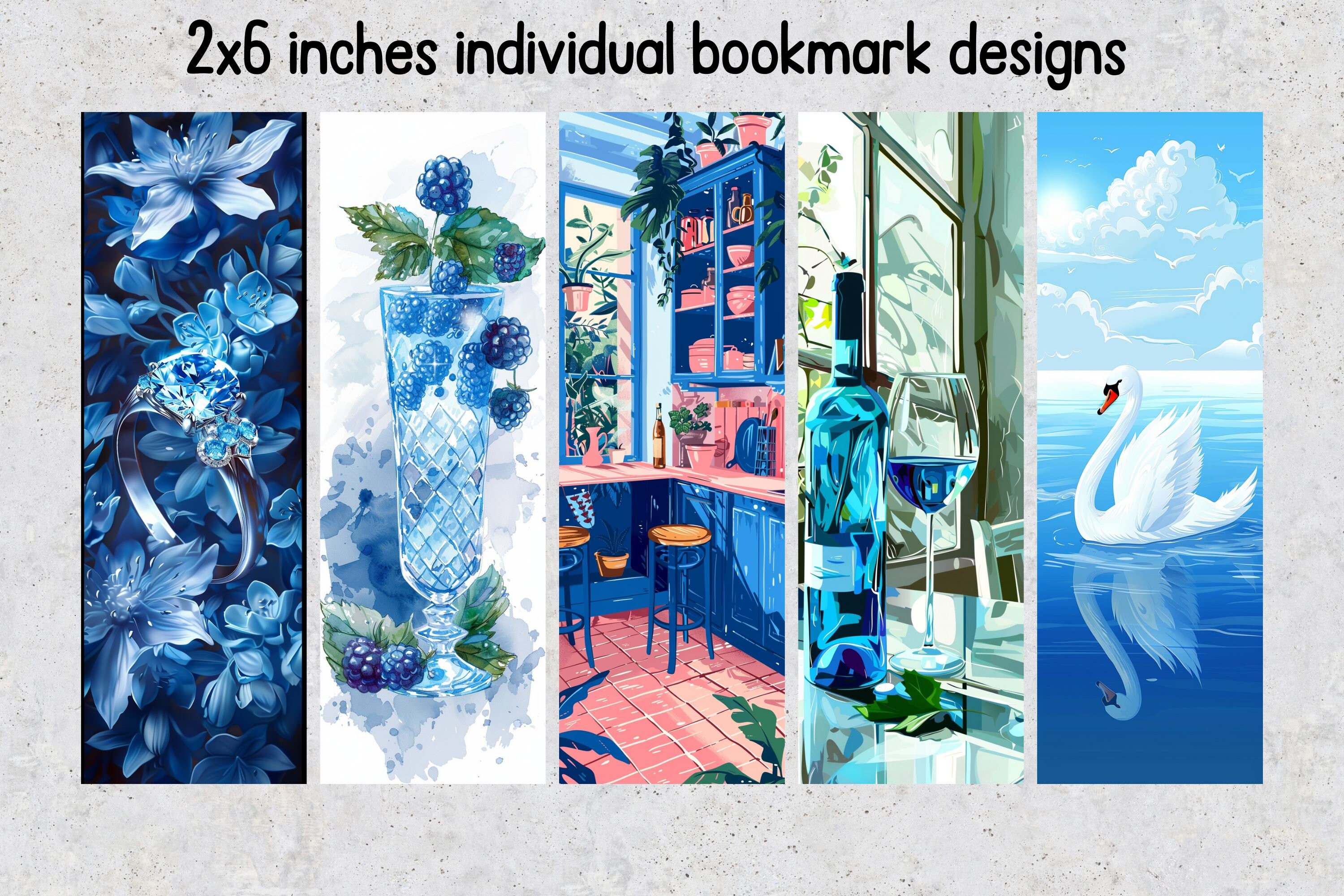 50 Total Blue Printable Bookmarks, Blue Digital Download Bookmark ...