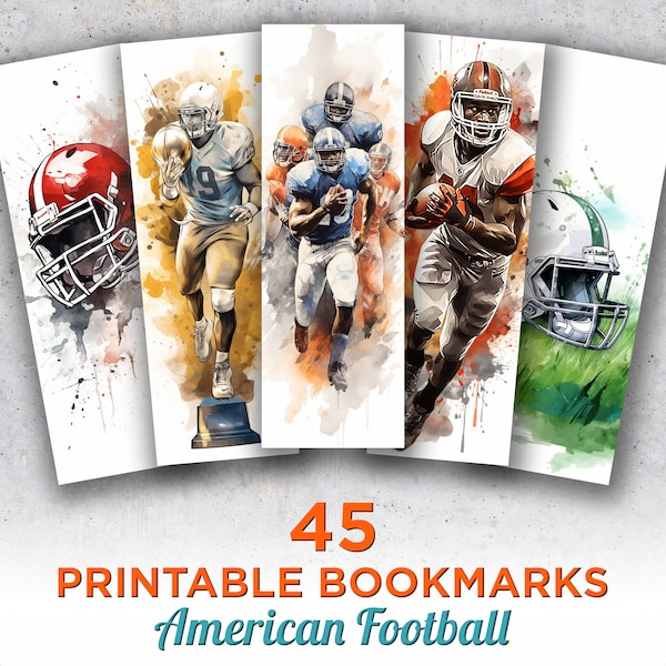 45 American Football Printable Bookmarks, Football Digital Bookmark Sheets, Sport PNG bookmark sublimation, Print and Cut Bookmark Set