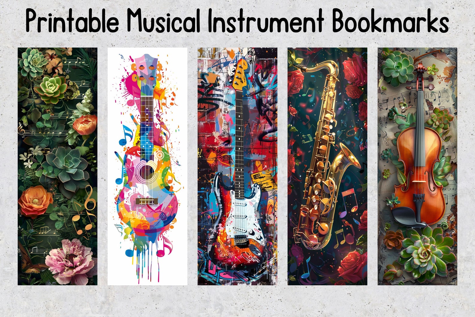 50 Musical Printable Bookmarks, Instruments Digital Download Bookmark ...