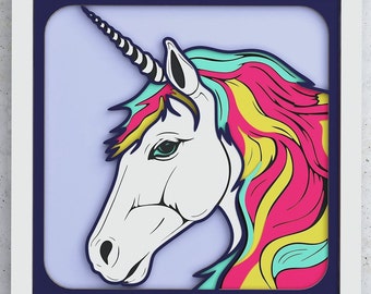 Unicorn Head Shadow Box, 3D Unicorn SVG, Unicorn Layered design for Cricut Silhouette Glowforge, 3D Unicorn layered SVG Shadowbox Mandala