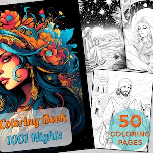 50 Arabian Nights Coloring Pages, 1001 Arabian Night Printable Grayscale Coloring Book, Inspiried by Arabian Night Digital Coloring Book