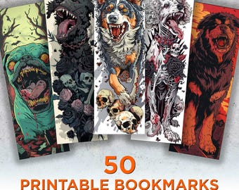 50 Horror Dog Printable Bookmarks, Scary Dog Digital Bookmark Sheets, Scary PNG bookmark sublimation, Horror Print and Cut Bookmark Set