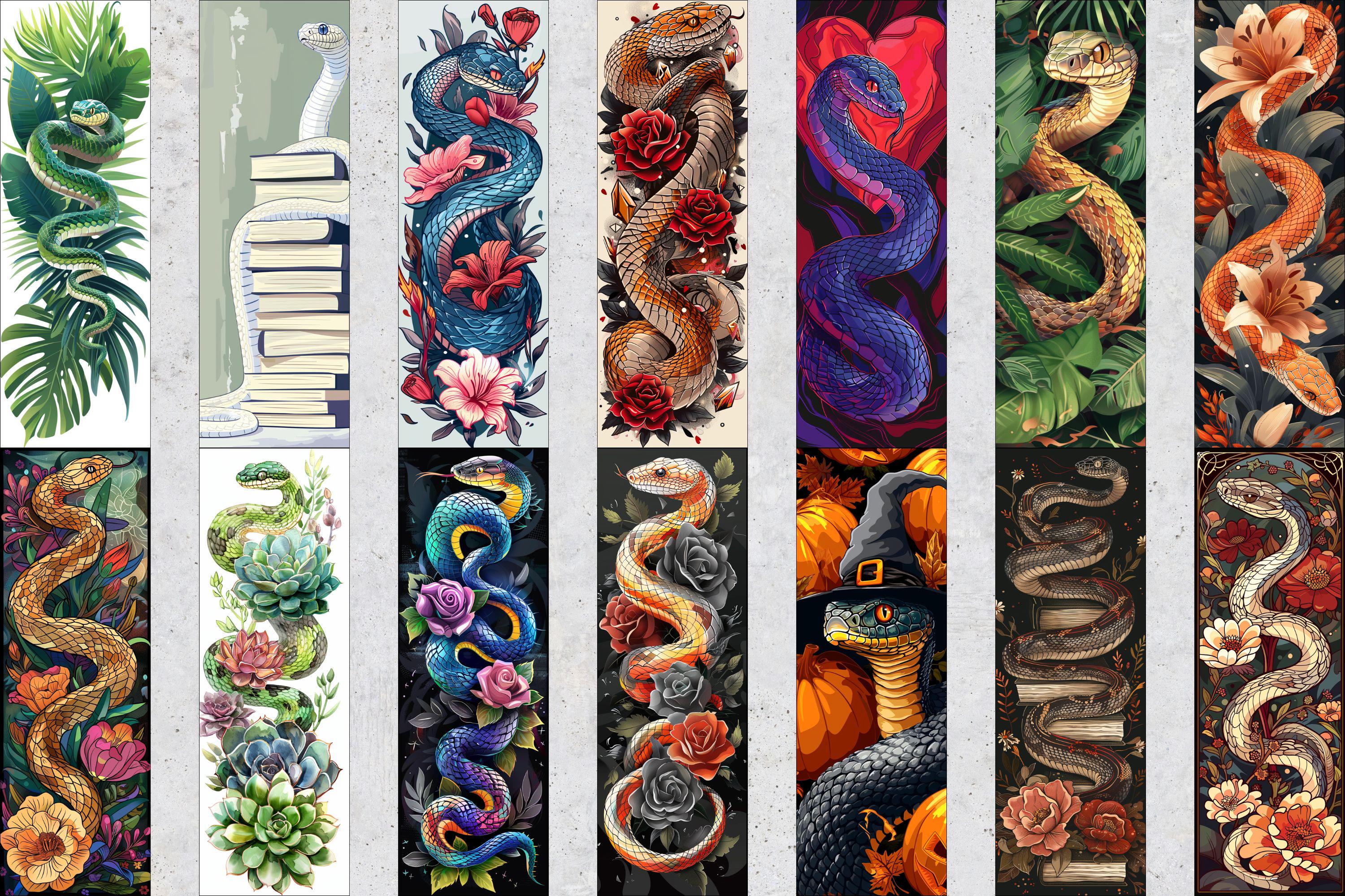 Snake Bookmark Tutorial 50 Snake Printable Bookmarks, Snake Digital Download Bookmark Sheet ...