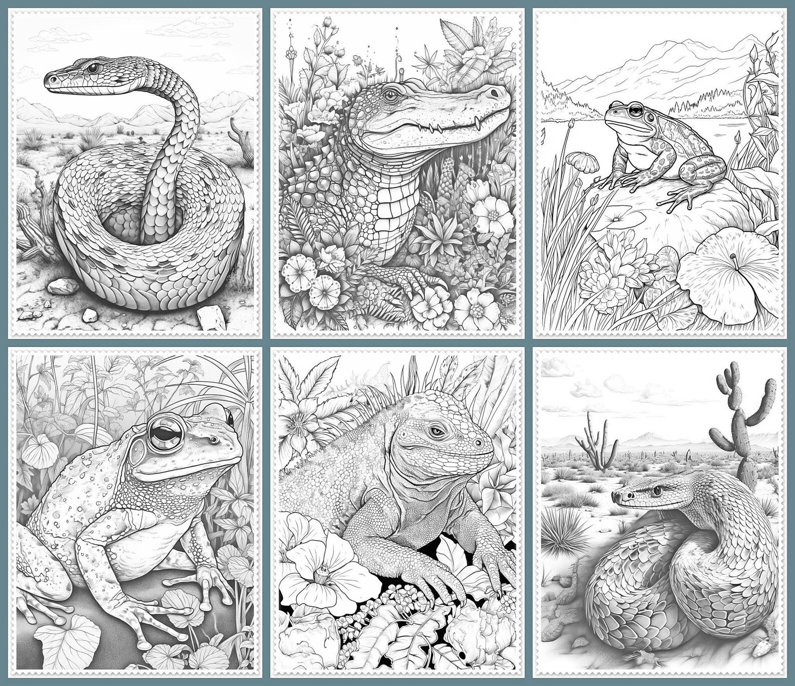 25 Reptiles Coloring Pages, Adults Printable Coloring Page, Reptiles ...