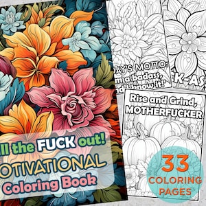 33 Motivational Coloring Pages, Adults Printable Grayscale Coloring Page, Swear Words Coloring book adults, Swear Word Digital Coloring Book