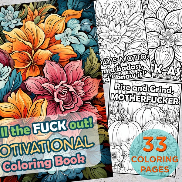 33 Motivational Coloring Pages, Adults Printable Grayscale Coloring Page, Swear Words Coloring book adults, Swear Word Digital Coloring Book