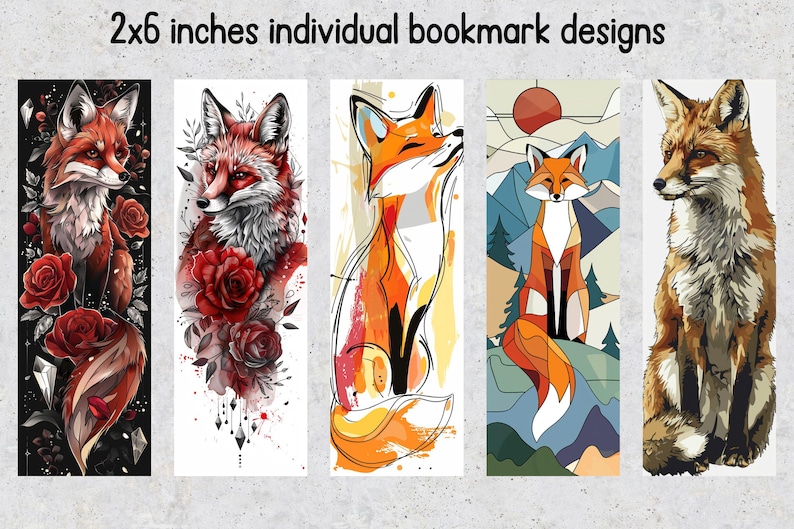 Fox Design Using 2x6 50 Fox Printable Bookmarks, Fox Digital Bookmark Sheets, Fox PNG ...
