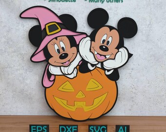 Halloween Cartoon Mouse Layered Design for Laser And Paper Cutting, Mickey SVG DXF for Cricut & Silhouette X-Tool Glowforge, Shadow box