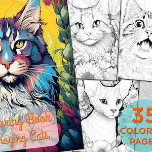 35 Realistic Cats Coloring Pages, Lifelike Cats Printable Grayscale Coloring Book for adults, Printable Amazing Cats Digital Coloring Book