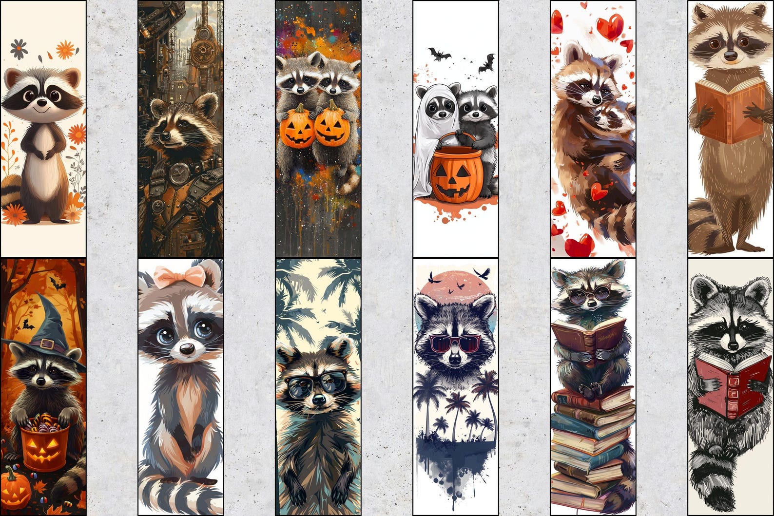 50 Raccoon Printable Bookmarks, Raccoon Digital Download Bookmark ...