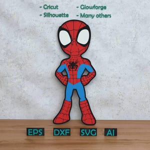 Superhjälte lagerdesign för laser- och pappersskärning, Spider Comic Book Hero SVG DXF för Cricut & Silhouette Glowforge Shadow box