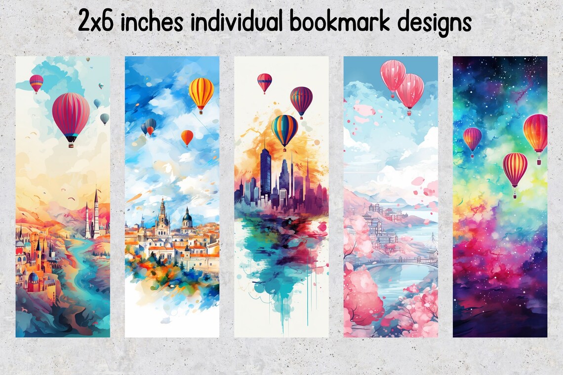 50 Air Balloon Printable Bookmarks, Balloon Digital Download Bookmark ...