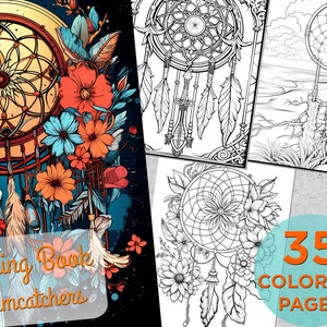 35 Traumfänger Ausmalbilder, Dreamcatcher Erwachsene Druckbare Graustufen Malbuch, Traum Digital Malbuch für Erwachsene