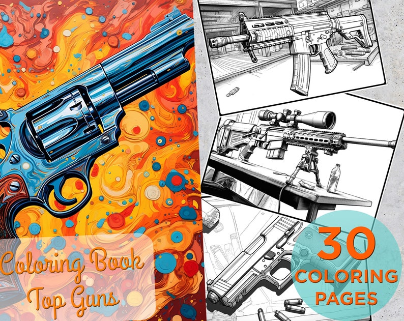 30 Top Gun Coloring Pages, Printable Automatic Gun Rifle Pistol ...