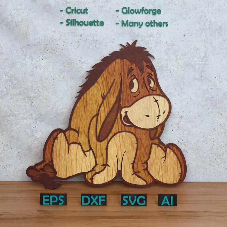 Eyeore Dxf Cartoon Donkey Shadow Box SVG, Winnie Layered Design for Cricut X-tool ...