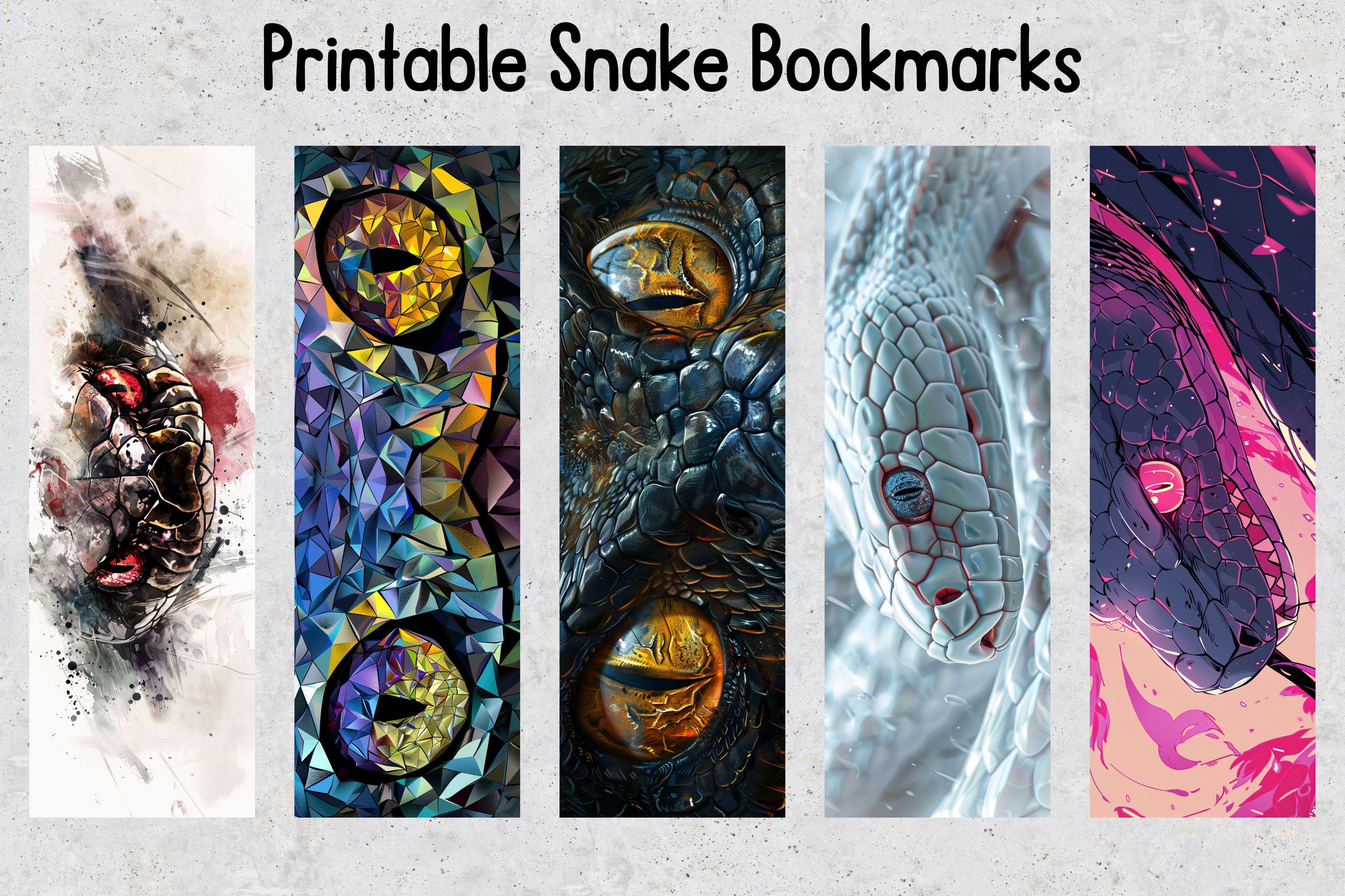 Snake Bookmark Tutorial 50 Snake Printable Bookmarks, Snake Digital Download Bookmark Sheet ...