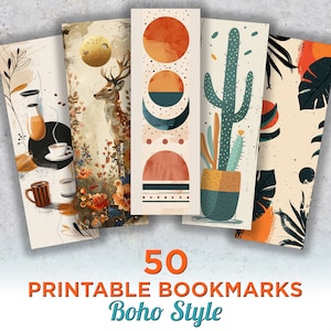 50 Boho Style Printable Bookmarks, Boho Digital Download Bookmark ...