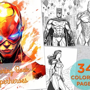 34 Superheroes Coloring Pages, Adults Printable Grayscale Hero Coloring ...