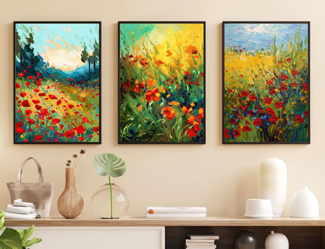 Set of 3 Wild Flowers Printable Wall Arts, Lawn of Wild Flowers ...
