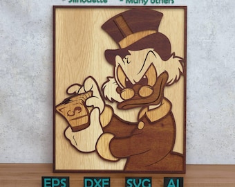Cartoon Duck Layered Design for Laser And Paper Cutting, Cartoon Donald SVG DXF for Cricut & Silhouette X-Tool Glowforge, Shadow box design