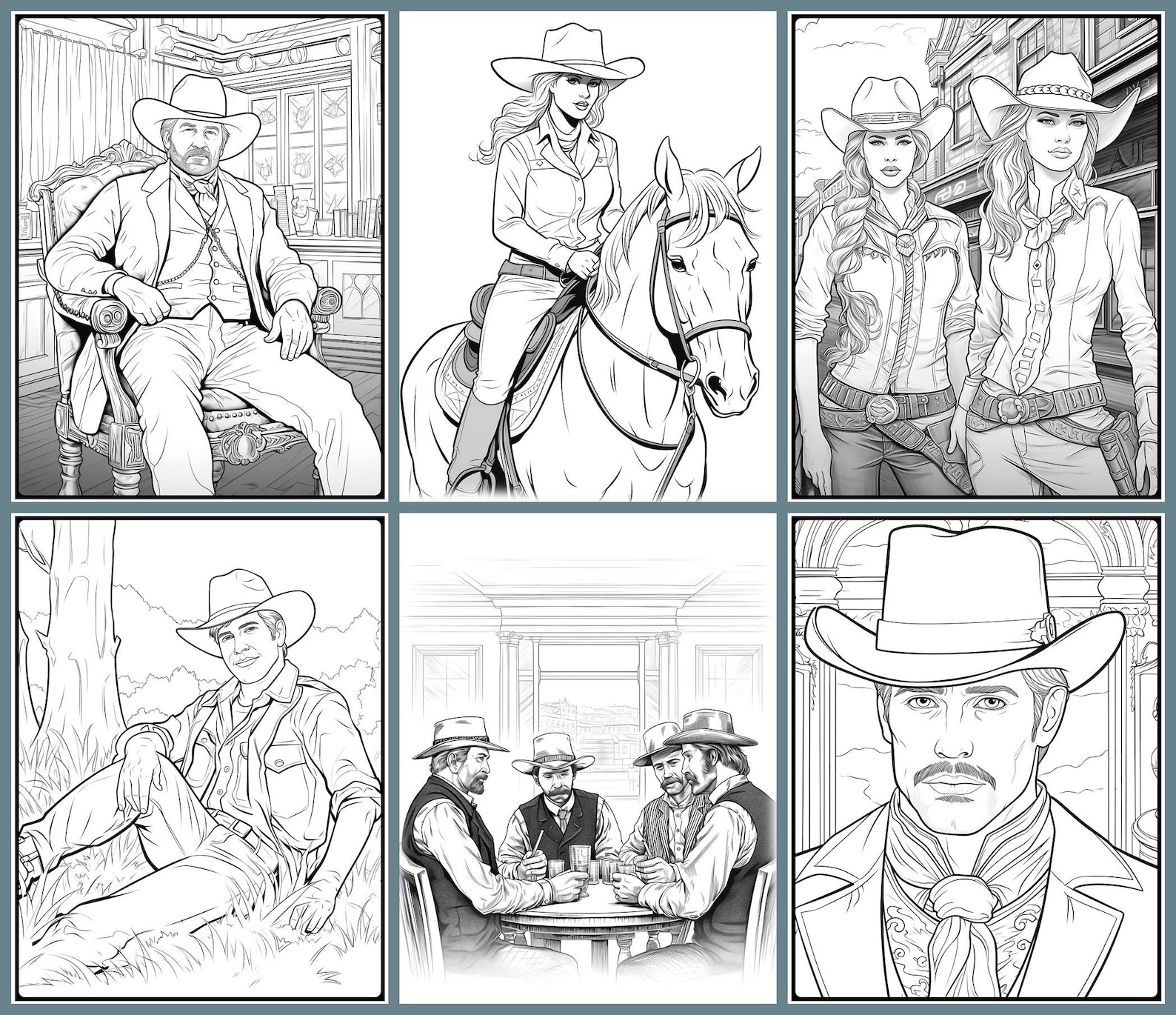 40 Wild West Coloring Pages, Adults Printable Cowboy Coloring Book ...