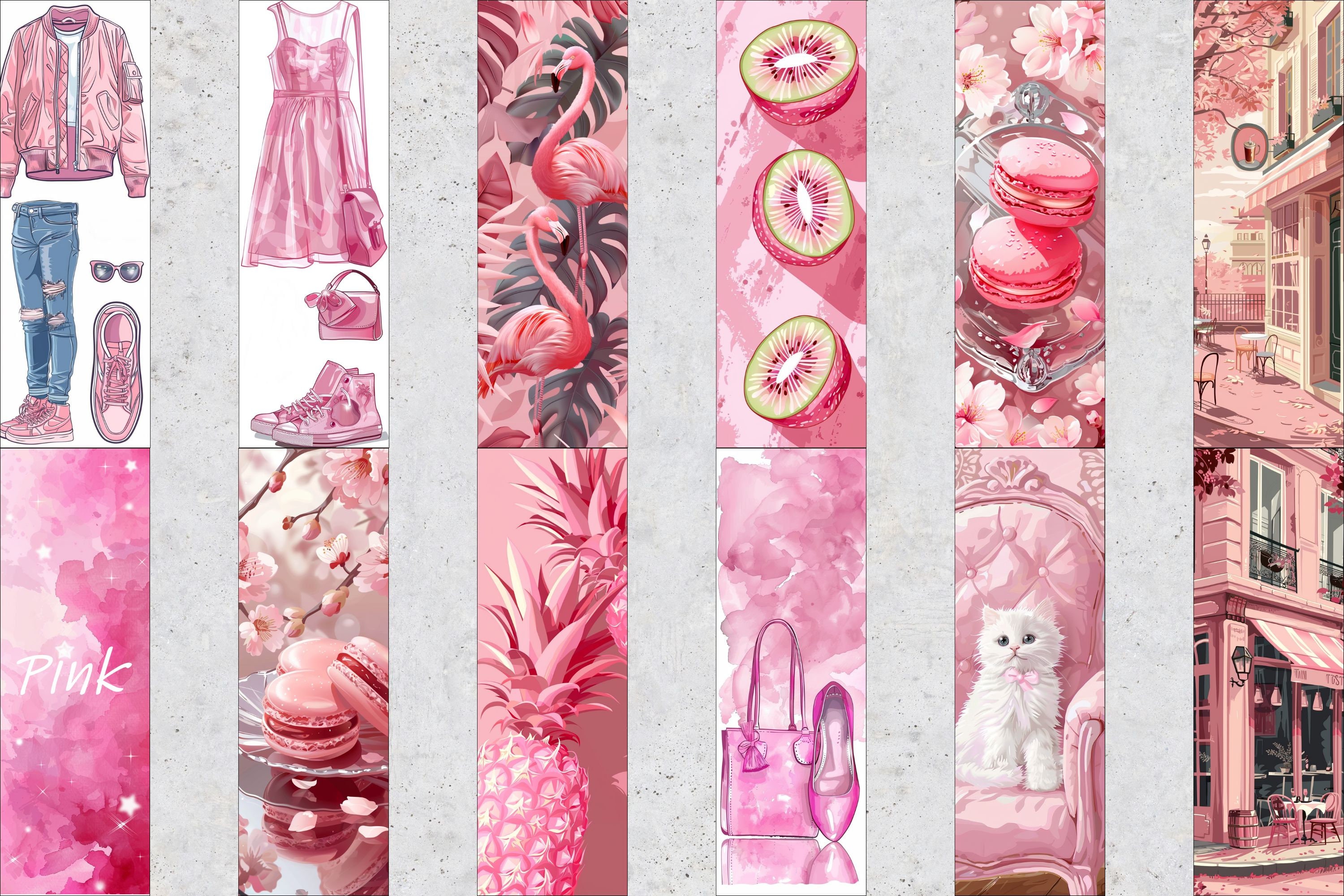 50 Total Pink Printable Bookmarks, Pink Digital Download Bookmark ...